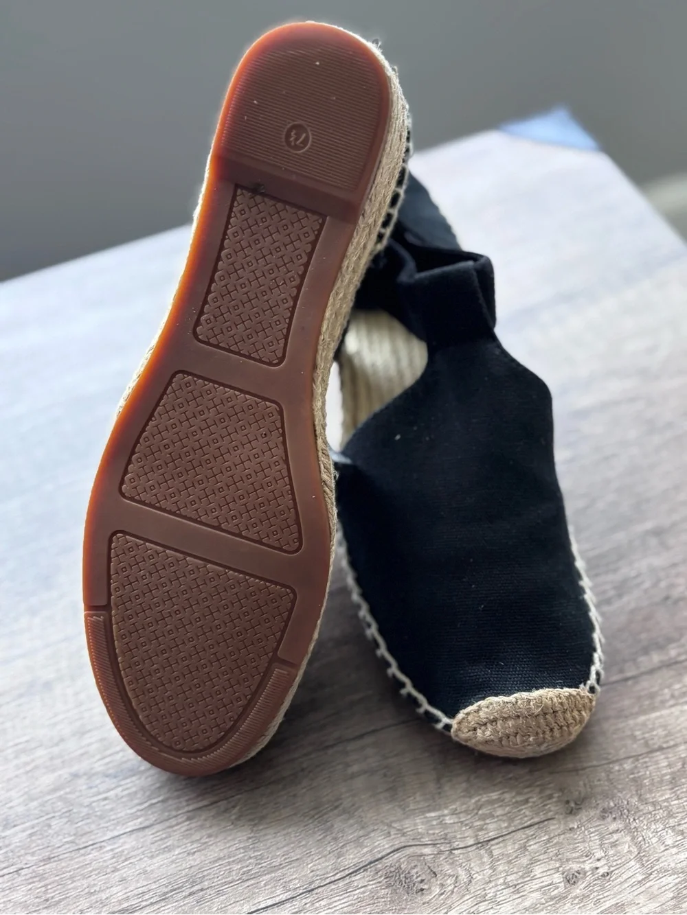 Tory Burch Black Canvas Espadrille Flats with Natural Jute Trim